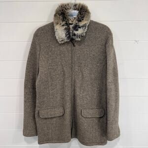 Jones New York Vintage Lambswool Zip Up Sweater size  Medium Faux Fur Collar